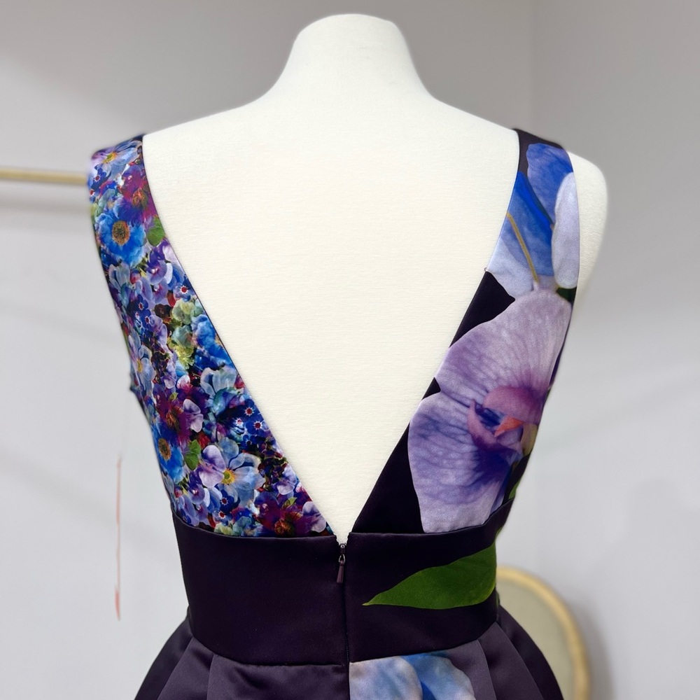 Monique Lhuillier v- neck floral mid dress size 14 - Picture 4 of 6